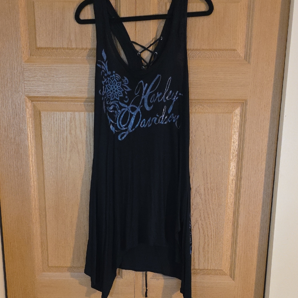 Harley-Davidson Black Lace Up Back Tank Top‎